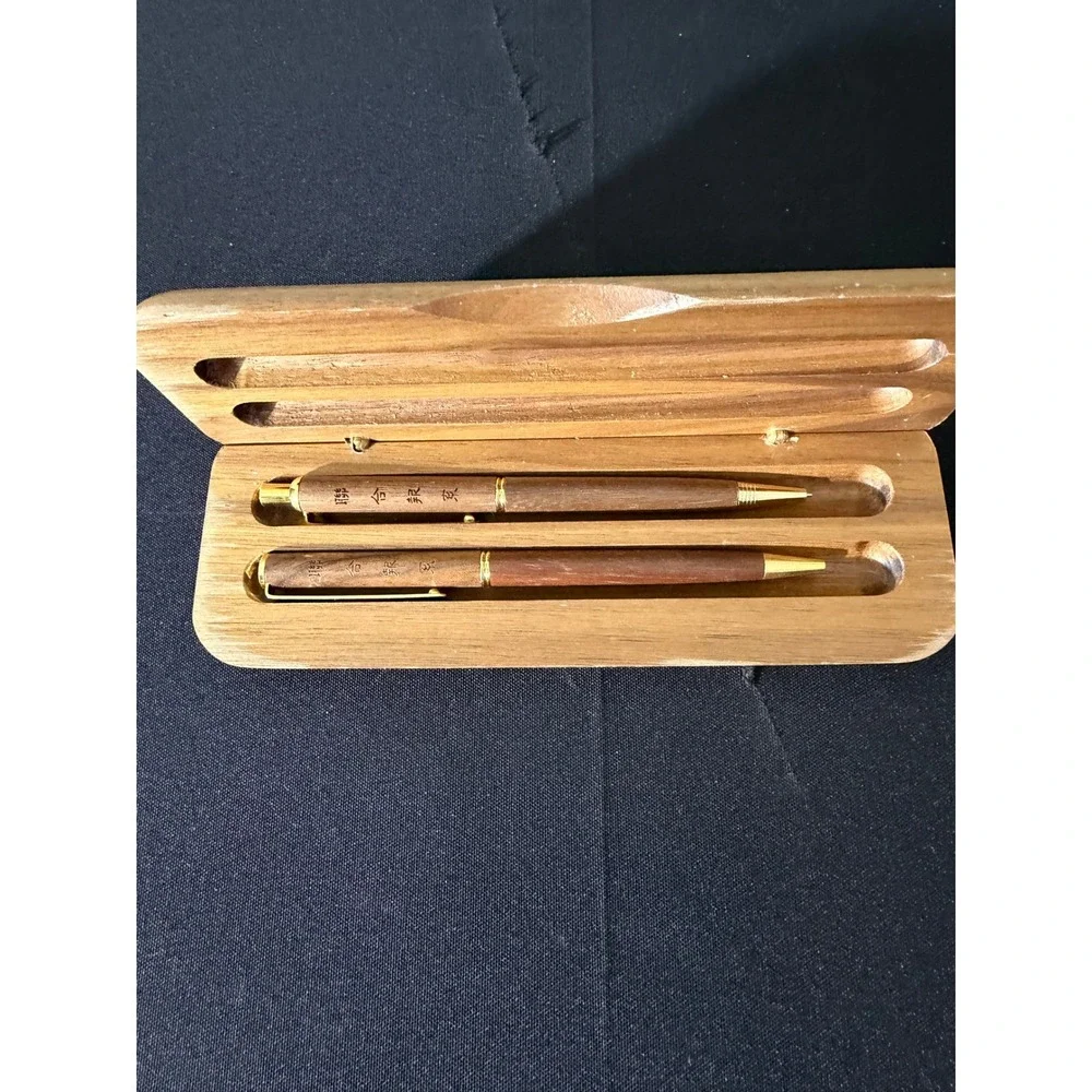 Vintage Wooden Pen Pencil Set OS Brown Excellent‎ Chinese Calligraphy Case